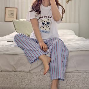 H made 엘로 스트라이프 시어서커 커플 지지미 봄 여름 긴바지 파자마 팬츠 4color