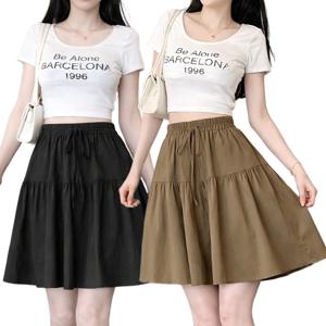 1+1 2종세트 여성 쿨 밴딩 치마바지 여름 와이드 팬츠 5부 A라인 체형커버 반바지