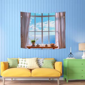 카페산토리니 패브릭포스터 창문 벽 가리개 가림막 인테리어 창문 풍경 뷰 4size