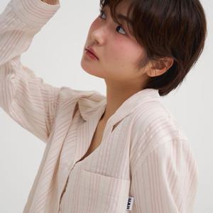 [1+1] 힛더헤이 코튼 스트라이프 면 파자마 커플 잠옷 홈웨어 긴팔 긴바지 세트 핑크