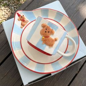 포숑 강쥐 머그컵&소서 세트 플레이트 도자기 대용량 디자인 예쁜 집들이선물
