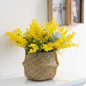 풍성한 미모사 조화 해초 바구니 set 37x35cm 인테리어 장식 소품 꾸미기