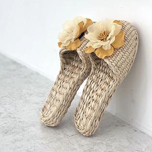 쉬폰플라워 해초 왕골 슬리퍼 (3colors)