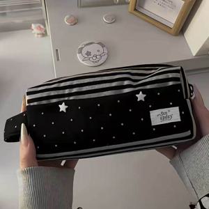 블랙 도트 별 천 봉제 필통 파우치