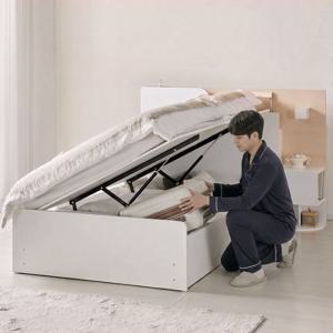 침대바닥판 증정 / 플로 투톤에디션 리프트업 LED 수납침대 프레임SS (협탁/매트 추가)