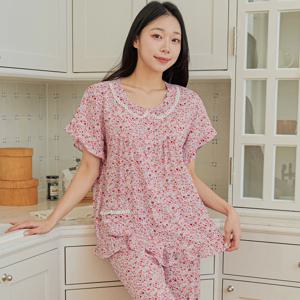 국내생산 여성잠옷 꽃무늬 여름 반팔 파자마 홈웨어 레이온 실내복 상하복 세트