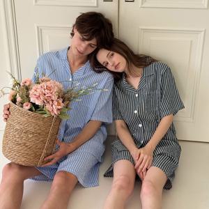 오키드 스트라이프 반팔 세트 커플잠옷 2size 빅사이즈 파자마 여름 홈웨어