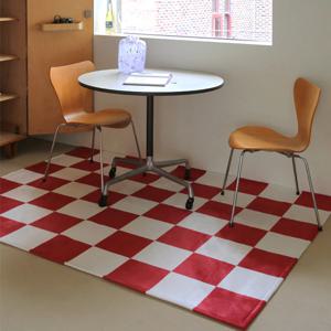 [리퍼] 러그 빅 체커보드 레드 모던 인테리어 패턴 먼지없는 사계절 워셔블 거실 단모