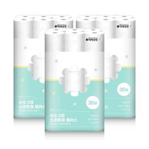 순수3겹 소프트필플러스 화장지 25m 30롤 x 3팩 (90롤)
