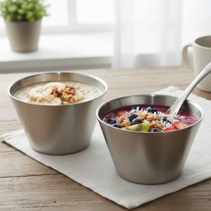 국산 스텐 304 이중 빙수 시리얼볼 다용도볼(중) 14cm 2P