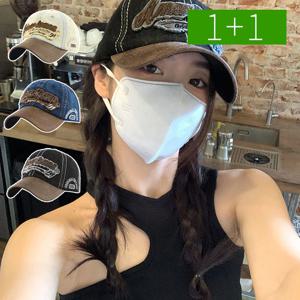 1+1 가죽챙 데님 볼캡 야구모자 남성 여성 빈티지 청 캡모자