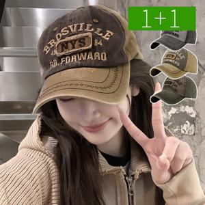 1+1 브로스빌 빈티지 야구모자 볼캡 면 자수 레터링 남성 여성 캡모자
