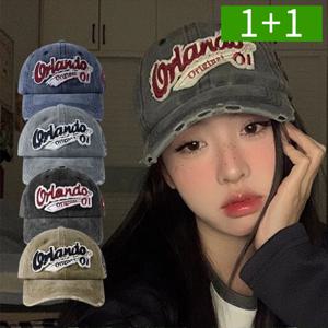 1+1 올란도 야구모자 볼캡 남성 여성 면 자수 워싱 빈티지 캡모자