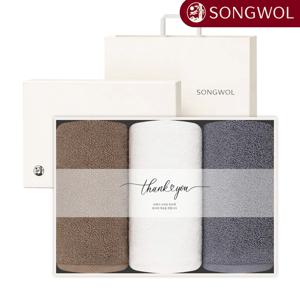오슬로 30수 호텔수건 150g 3매 감사 레터링 띠지 선물세트 (크림상하+쇼핑백)