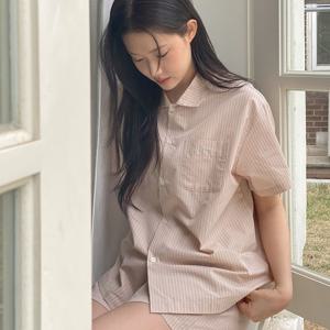 J'eu 오프닝 스트라이프 자수 반팔 파자마 잠옷 세트 3color, 2size
