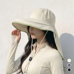 자외선 햇빛 차단 넥커버 썬캡 여름 물놀이 방수 모자 라인 배색 플랩캡 아이보리, Free