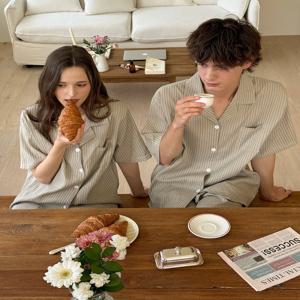 웨이브라인 스트라이프 반팔 세트 커플잠옷 2size 빅사이즈 파자마 여름 홈웨어