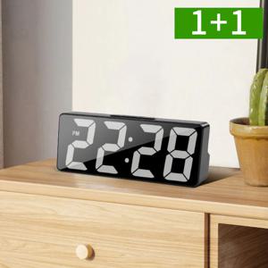 1+1 미러 무소음 LED 탁상시계 디지털 날짜 온도계 알람 시계