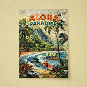 aloha paradise - 하와이 자수느낌 아트 포스터