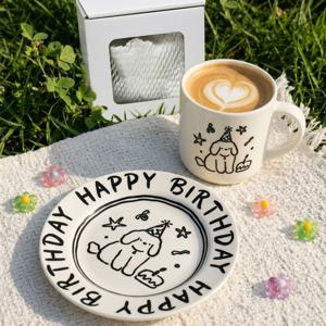 생일축하파티 머그컵&소서 세트 플레이트 도자기 대용량 디자인 예쁜 집들이선물