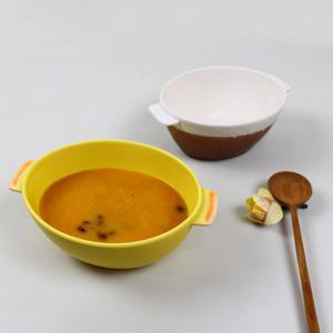 도자기 디저트/샐러드 접시 1인 볶음밥/파스타 그릇 손잡이 타원볼(3color)