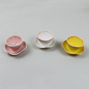 도자기찻잔 녹차잔/홍차잔 전통찻잔 물듦 꽃잎찻잔세트(3color)