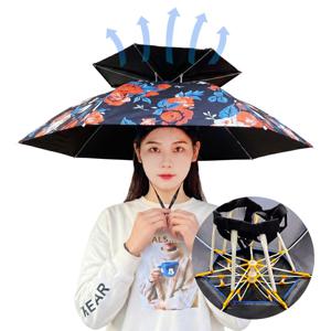 더블 핸즈프리 2단 모자우산 머리 우산 텃밭우산 낚시우산 밭일 농사 작업 햇빛차단 썬캡