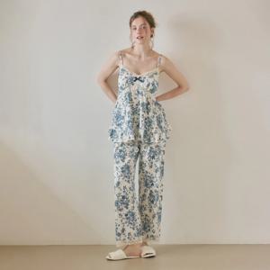 여성 쟈르뎅 모달코튼 끈소매 브라캡내장 투피스 잠옷