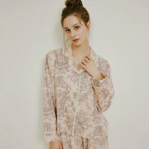 여성 베르사유 모달코튼 긴소매 레이스카라 투피스 잠옷