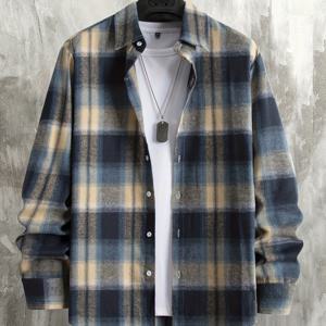 TEMU 남성용 캐주얼 칼라 셔츠, 체크무늬 긴팔, 레저 외출, 여행, 바캉스, 해변복에 적합, 세탁기 사용 가능