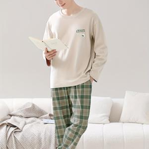 TEMU 2개 남성용 아동 잠옷 세트, 봄/가을 스타일 패션 간편 체크 무늬 루즈핏 캐주얼 외출복 긴팔 긴바지 홈웨어
