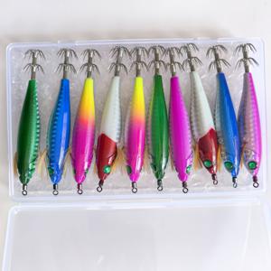 TEMU 나무 새우 오징어 후크 루어 10개, 야광 낚싯바늘, 먹고 오징어 바다 낚시용 미끼, 오징어장어용, 낙지용, 모조 루어