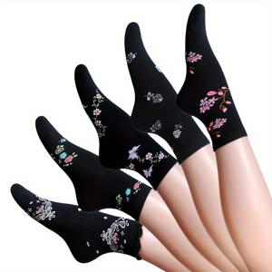 TEMU 일본 스타일과 한국 스타일의 가을/겨울 양말 5켤레 세트, 트렌디하고 활용도 높은 미디엄 삭스