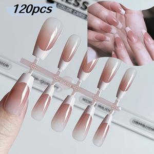 TEMU 120개 미디엄 누드 그라데이션 사다리꼴 착용 네일, 클래식 프레스온 인조 네일, 젤리 글루 및 네일 파일 포함, 여성 및 축제 및 데일리 착용에 적합