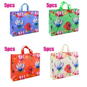 TEMU 그녀/그를 위한 선물 20개 초대형 재사용 쇼핑백 - 오렌지, 화이트, 그린, 블루의 생기 넘치는 플로럴 디자인 - 내구성 있는 홈 스토리지, 휴일 선물, 일상 사용, 접이식 재사용 쇼핑백, 크리스마스, 할로윈