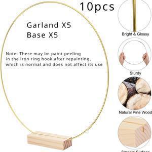 TEMU 10개 금색 메탈 가랜드 센터피스와 나무 스탠드 - 결혼식, 파티, 생일, 발렌타인데이, 부활절, 기념일을 위한 DIY 원형 장식 - 전원 필요 없음, 웨딩 장식