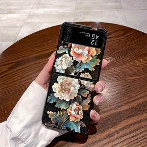 TEMU 휴대폰 케이스 - 고급스러운 꽃 패션 소재 페인팅 인조 가죽 스타일, 삼성 폴드 시리즈 삼성 갤럭시 Z Flip4, Z Flip5, Z Flip6, W22, W23, Fold4, Fold5, Fold6 휴대폰 케이스에 적합