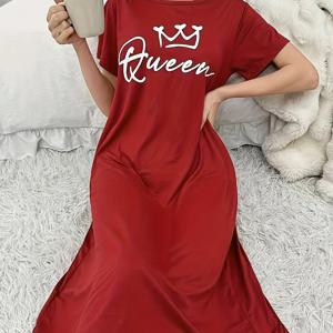 TEMU 크라운 레터 프린트 반팔 티셔츠 롱 스커트 파자마