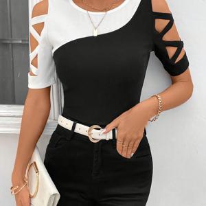 TEMU 여름, 가을, 겨울, 봄에 모두 입기 좋은, 아름답고 우아하며 스타일리시하고 귀여우며 캐주얼한 골지 티셔츠