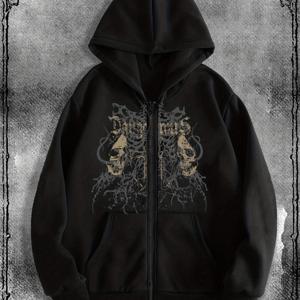 TEMU 인기 오리지널 스컬 지퍼업 후드티, 캐주얼 스타일링에 완벽한 트렌디 스트리트웨어 선택