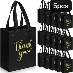 TEMU 10/5개입 부직포 감사 쇼핑백, 금색 글자 블랙, 의류 가방, 선물 포장 가방, 소매 쇼핑백, 휴대용 가방, 쇼핑, 결혼식, 생일, 파티 선물, 발렌타인데이, 할로윈, 크리스마스에 적합