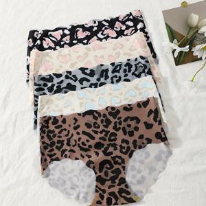 TEMU 여성용 통기성 힙스터 팬티 5pcs - 노쇼우 로우라이즈 팬티, 프린트 웨이브 비키니 라인, 비쉬어 소재, 사계절 일상용 (5pcs 세트) - 일상 및 특별한 날에 적합