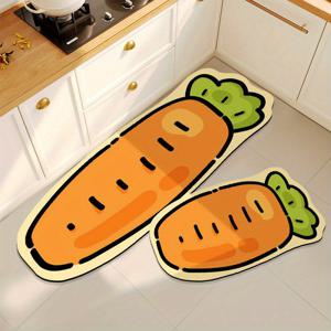TEMU 다이아텀 흙 재질로 제작된 만화 야채 주방 매트 2개 세트 | 옥수수, 파, 가지, 고추, 당근이 특징인 사랑스러운 디자인 | 미끄럼 방지 및 흡수성 | 밝은 주방에 적합 | 다양한 크기로 제공