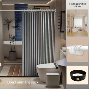 TEMU 플라스틱 후크가 특징인 현대적인 접이식 파티션 커튼 - 쌀 회색 패턴으로 디자인되었으며 다양한 크기로 제공되며 침실, 복도에 적합합니다.