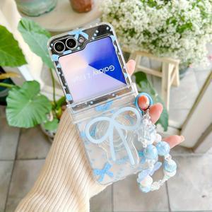 TEMU 휴대폰 케이스 - 인스타 스타일 보우노트 접이식 휴대폰 케이스 (스탠드 및 손목 스트랩 포함), 삼성 갤럭시 Z 플립 3, 4, 5, 6, 7 호환