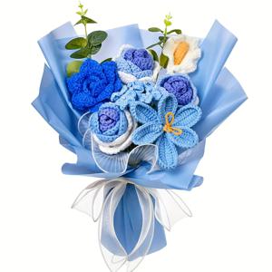 TEMU 핸드메이드 크로셰 꽃다발 - 리얼리스틱 니트 장미 부케, 핸드니트 & 블룸, 웨딩/어버이날/생일 선물, 엄마 아내 여자친구에게 적합, 홈 테이블 센터피스, 용기 없음/관리 불필요