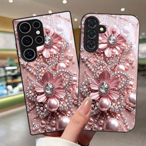 TEMU 폰 케이스: 핑크 펄 꽃무늬 렌즈 보호 기능 삼성 갤럭시 S9+/S10/S20+/S20 울트라/S21 5G/S21+/S22/S23 플러스/S24 플러스/S25/S25 엣지/노트 9/노트 10/노트 10+/노트 20/노트 80 울트라용, 안티드롭 강화유리 커버, 패셔너블하고 트렌디한 디자인, 내구성, 귀여운 비즈니스 스타일, 고품질 모바일 액세서리