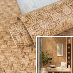 TEMU 차림집, 식당, 서재용 자가 점착 빈티지 대나무 패턴 벽지. 간편한 부착 및 제거를 위한 탈착식 접착제 특징. 캐비닛, 책장, 작업 표면의 리폼 및 색상 변경에 적합.