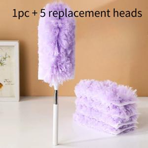 TEMU 1개 플러스 추가 헤드 5개 전자식 확장형 먼지떨이 - 표면의 먼지 및 반려동물 털을 잡아내며, 천장 선풍기 및 높은 모서리를 닿기 쉽게하는 망원 핸들 특징