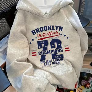 TEMU 여성용 캐주얼 후드 포켓 스웨트셔츠 디지털 레터 프린트